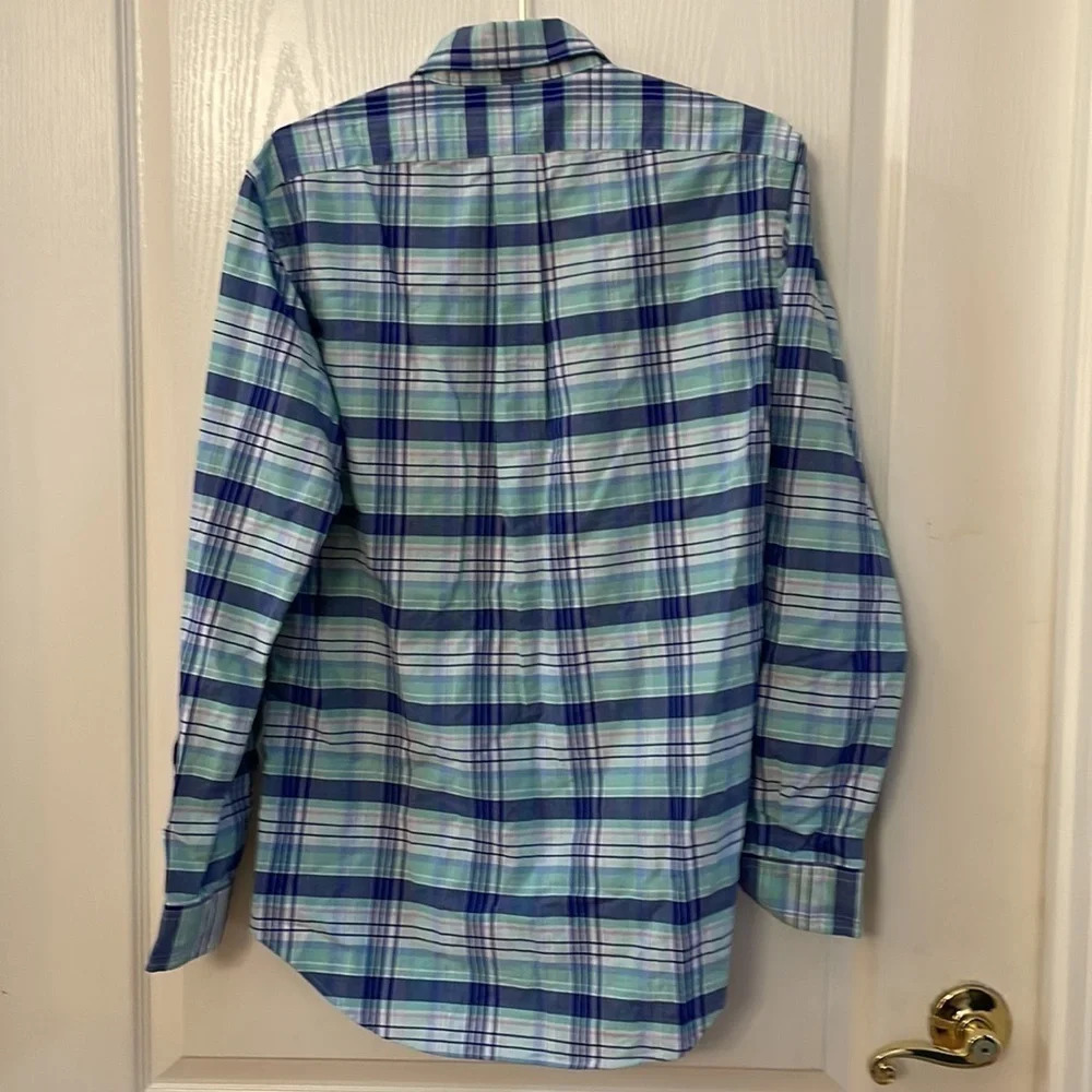 NWT Ralph Lauren Button Down Shirt Collared Long Sleeve Blue Plaid 100% Cotton S - Picture 4 of 6